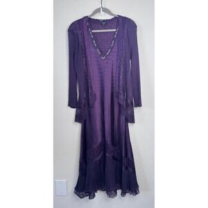 Komarov Charmeuse A-Line Dress & Chiffon Cascade Jacket Set Purple Women's M